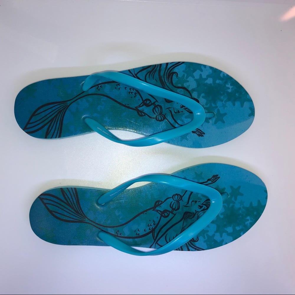 Disney Blue Mermaid Toe Thong Flip Flops Adult Large 9-10